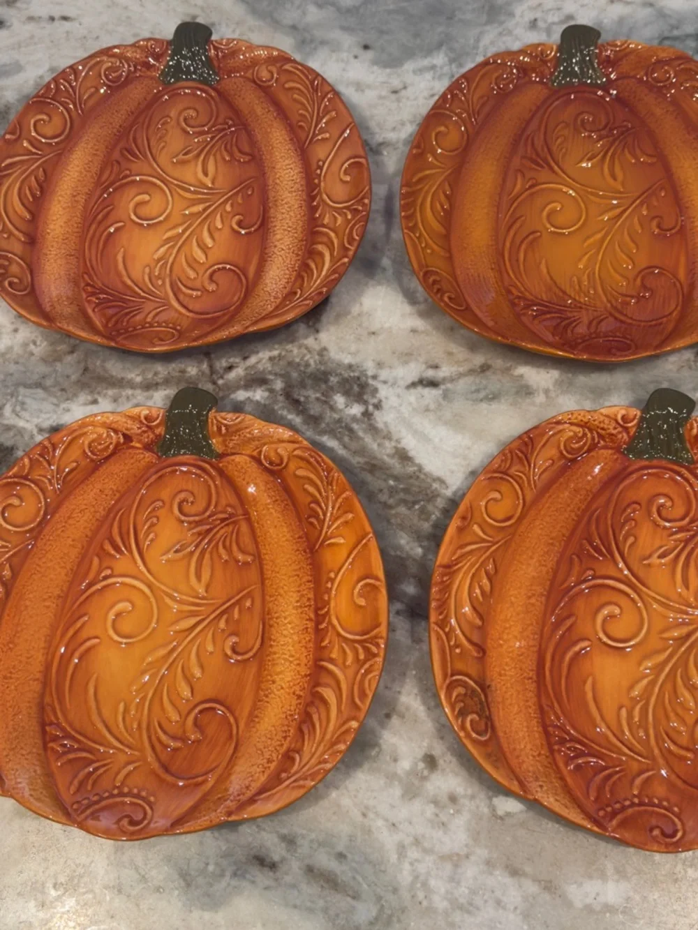 Pier 1 Imports 8.5” Pumpkin Luncheon Dessert Plates Set Of 4 New